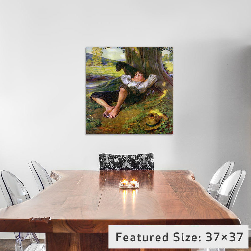 "Barefoot Boy Daydreaming" by Norman Rockwell, 12x12x1.5"