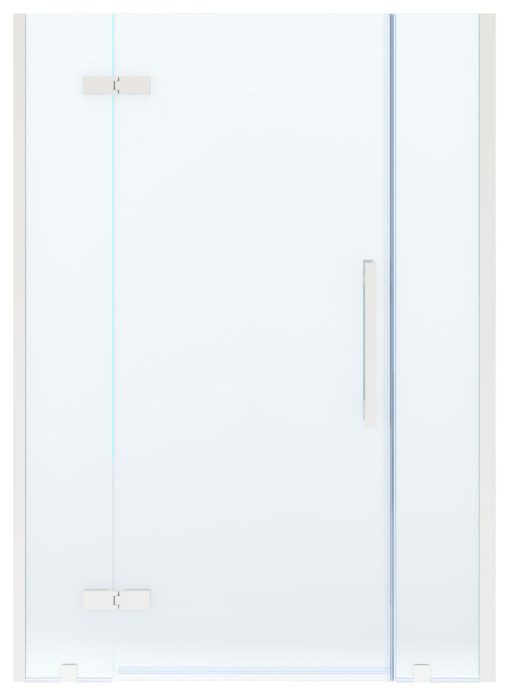 Tampa Alcove Frameless Pivot Hinge Shower Door Kit With Base Pan, Satin Nickel, 54x36"