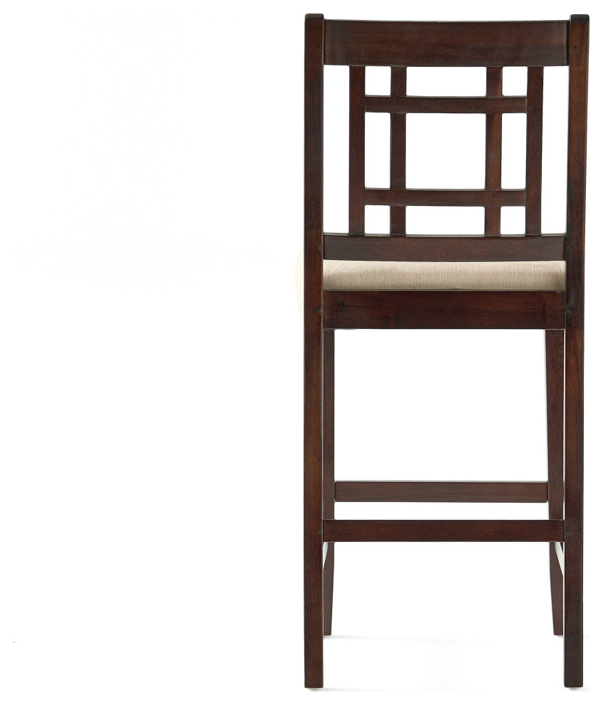 GDF Studio Etodens Mahogany Acacia Counter Stool with Beige Cushions, Set of 2