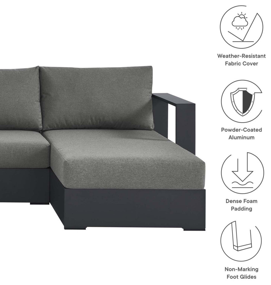 Tahoe Outdoor Patio Powder-Coated Aluminum 4-Piece Sectional Sofa Set - Gray Cha