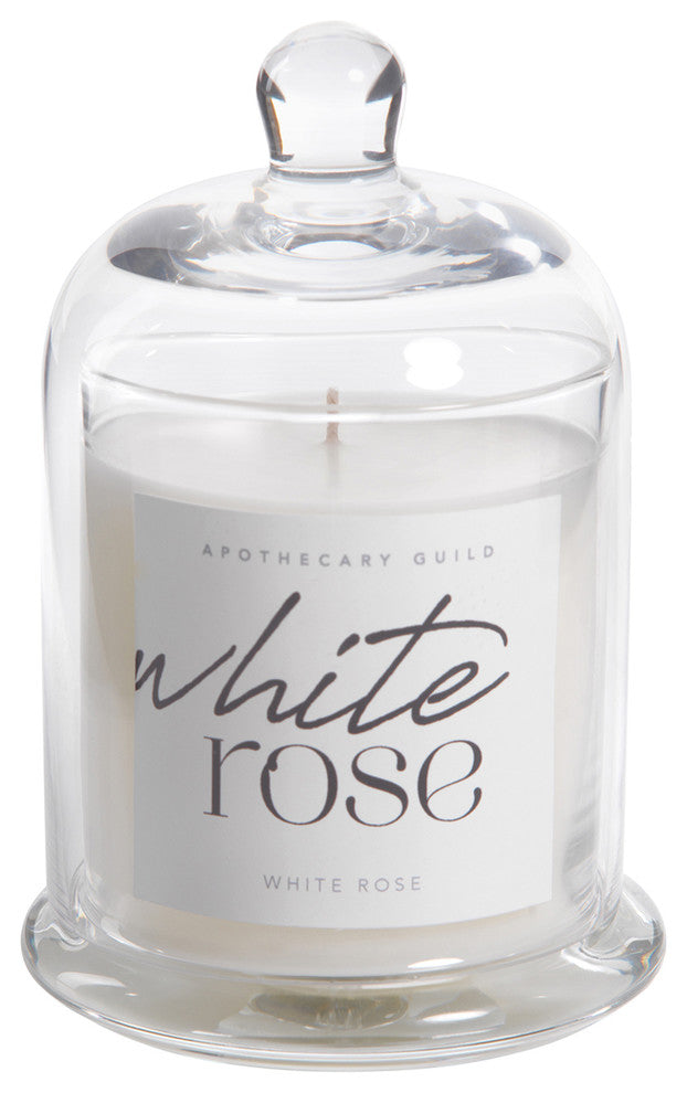 White Rose Scented Candle Jar With Glass Dome