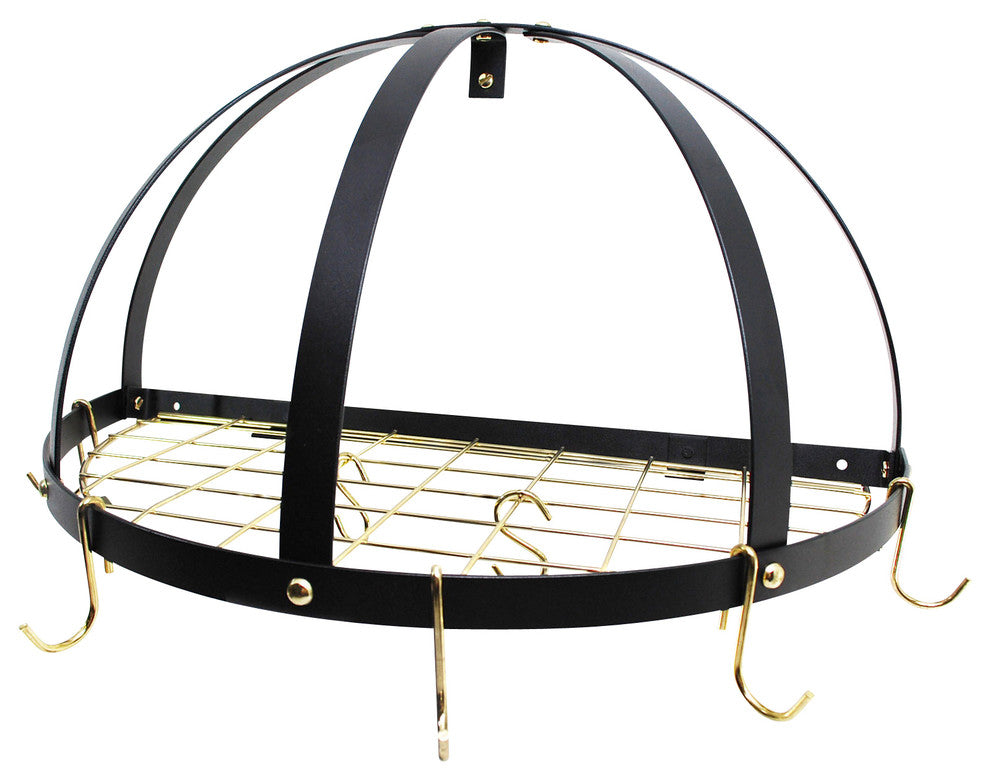 Rogar KD Half Dome Pot Rack With Grid, Black and Brass