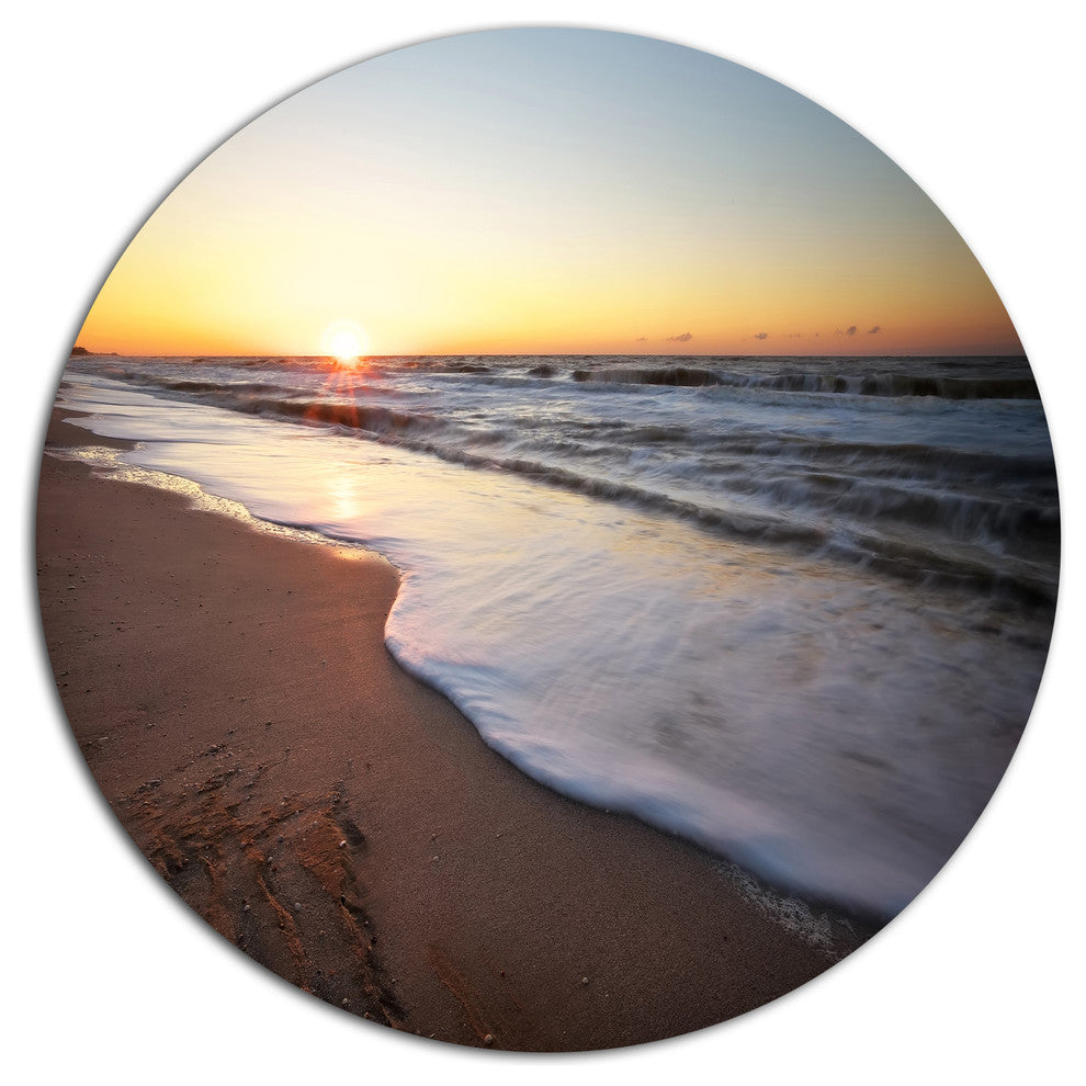 Seashore Under Fiery Sunset Sky, Seashore Disc Metal Artwork, 23"