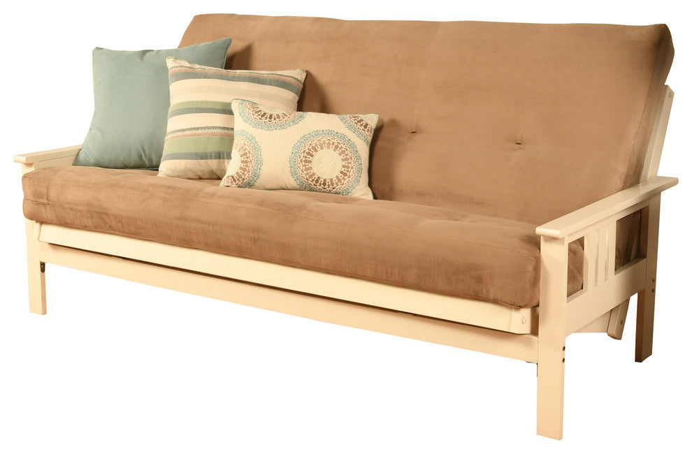 Caleb Frame Futon With Antique White Finish, Suede Peat