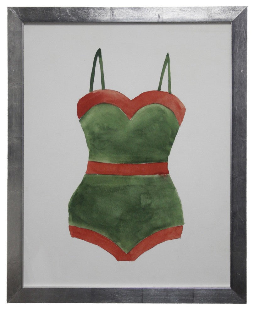 Green Bathing Suit With Orange Outline, Flat Wide Silver
