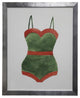 Green Bathing Suit With Orange Outline, Flat Wide Silver