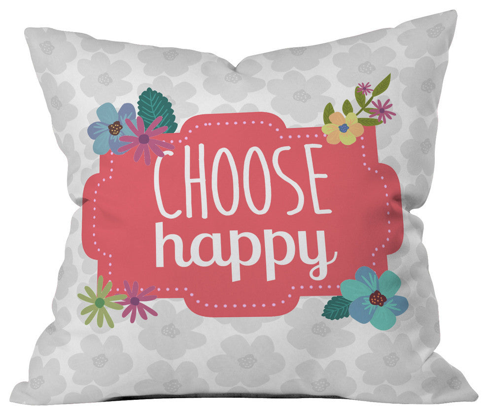 Lara Kulpa Choose Happy Outdoor Throw Pillow, 16x16x4