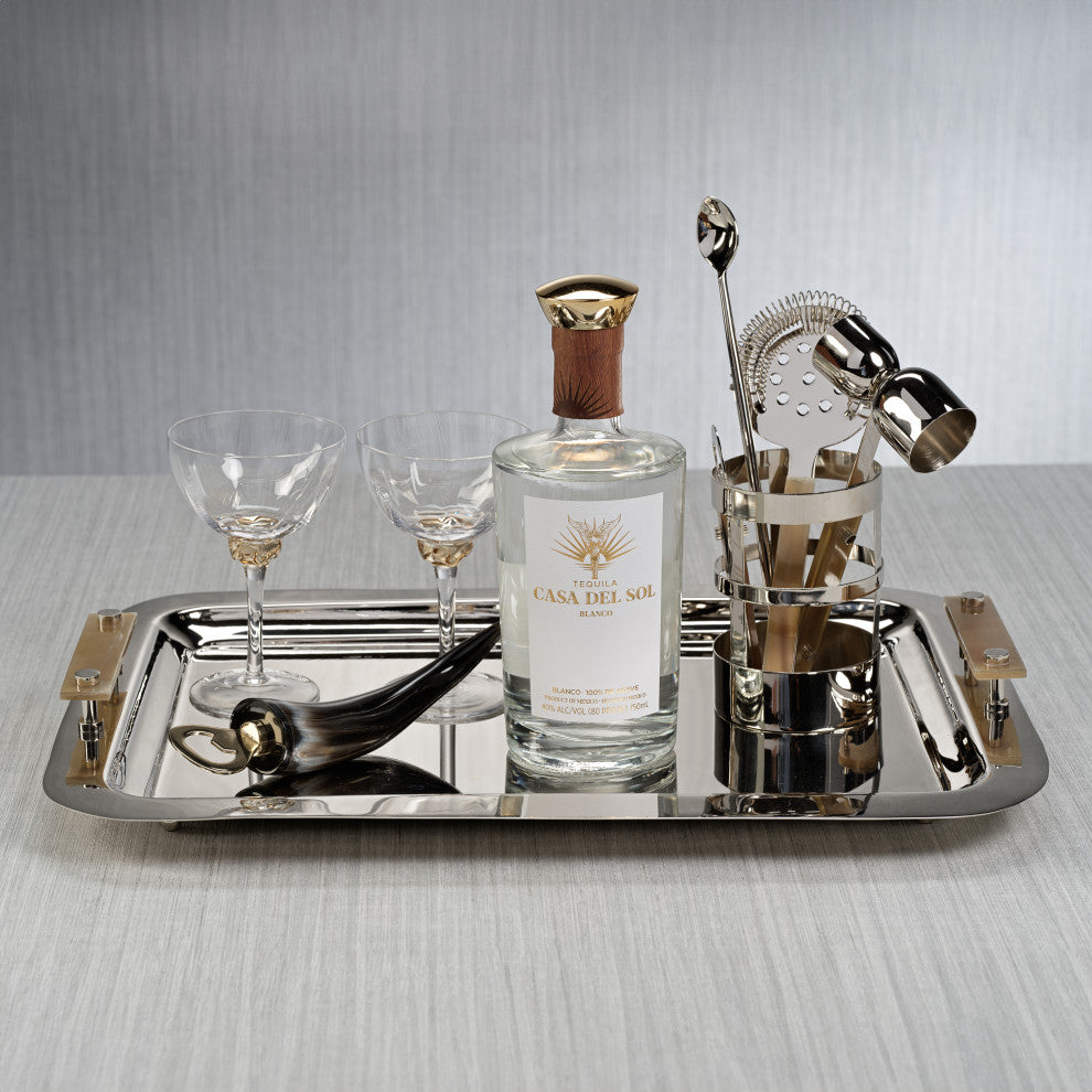 Bayeux Steel Serving Tray with Horn Handles
