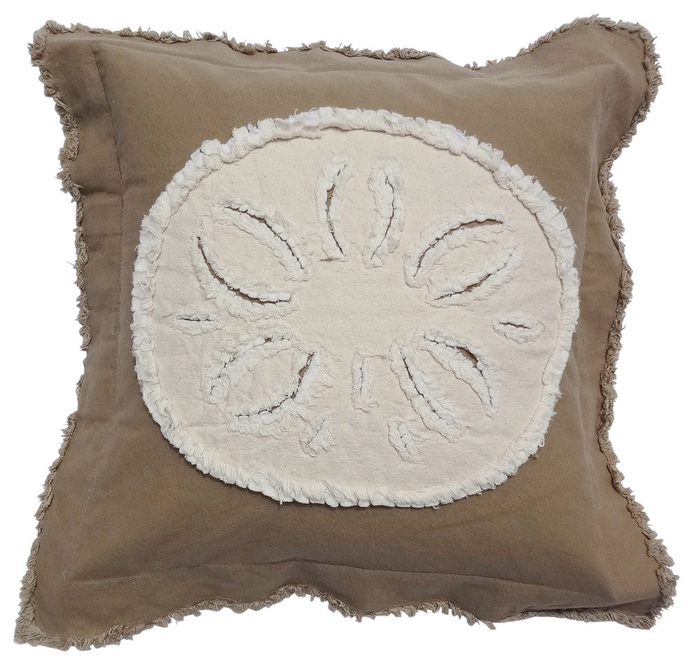 Coastal Sand Dollar Throw Pillow, Ivory on Khaki