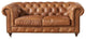 Leather Chesterfield Love Seat, Light Brown
