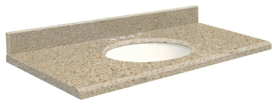 Quartz 25"x19" 1 Sink Vanity Top, White Bowl, Sorrento Coast, 8" Centerset