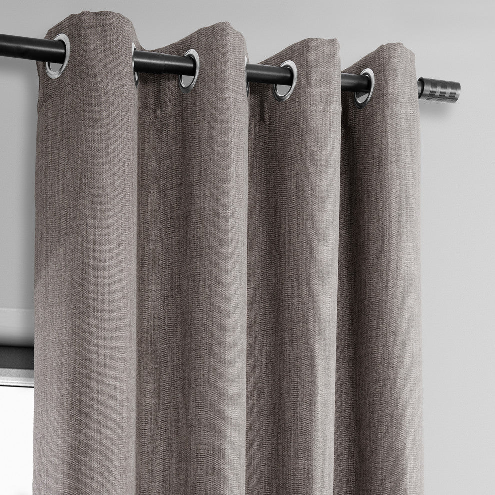 Faux Linen Grommet Room Darkening Curtain Single Panel, Mink, 50"x84"