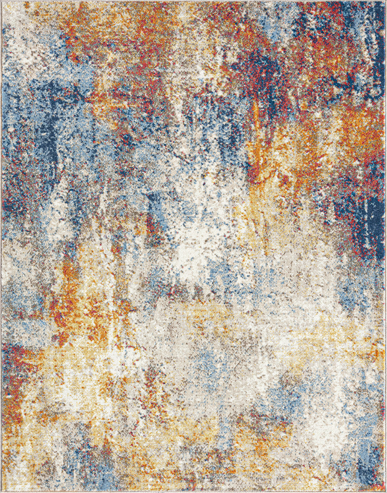 Clive Contemporary Abstract Area Rug, Multi & Blue, 8'10'' X 12'2''