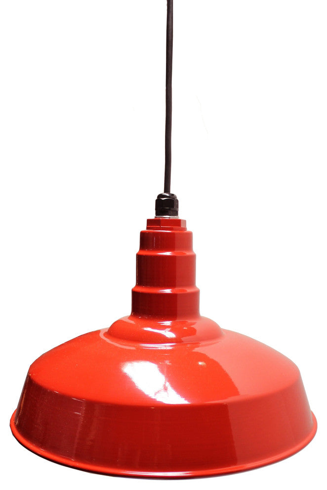 16" Standard Steel Warehouse Style Pendant Light, Red, Black Cord
