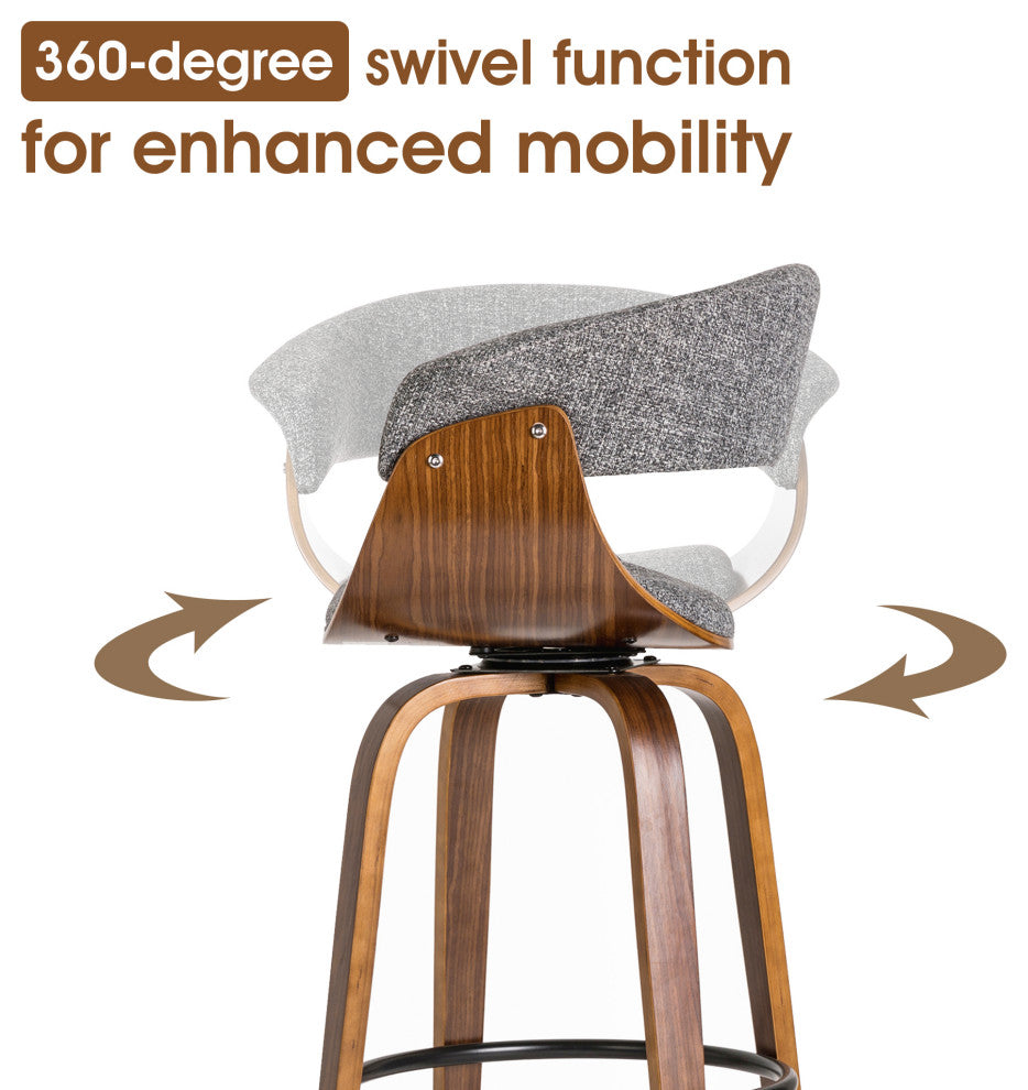 Set of 2 Mid-century Modern Walnut Swivel Bar Stool