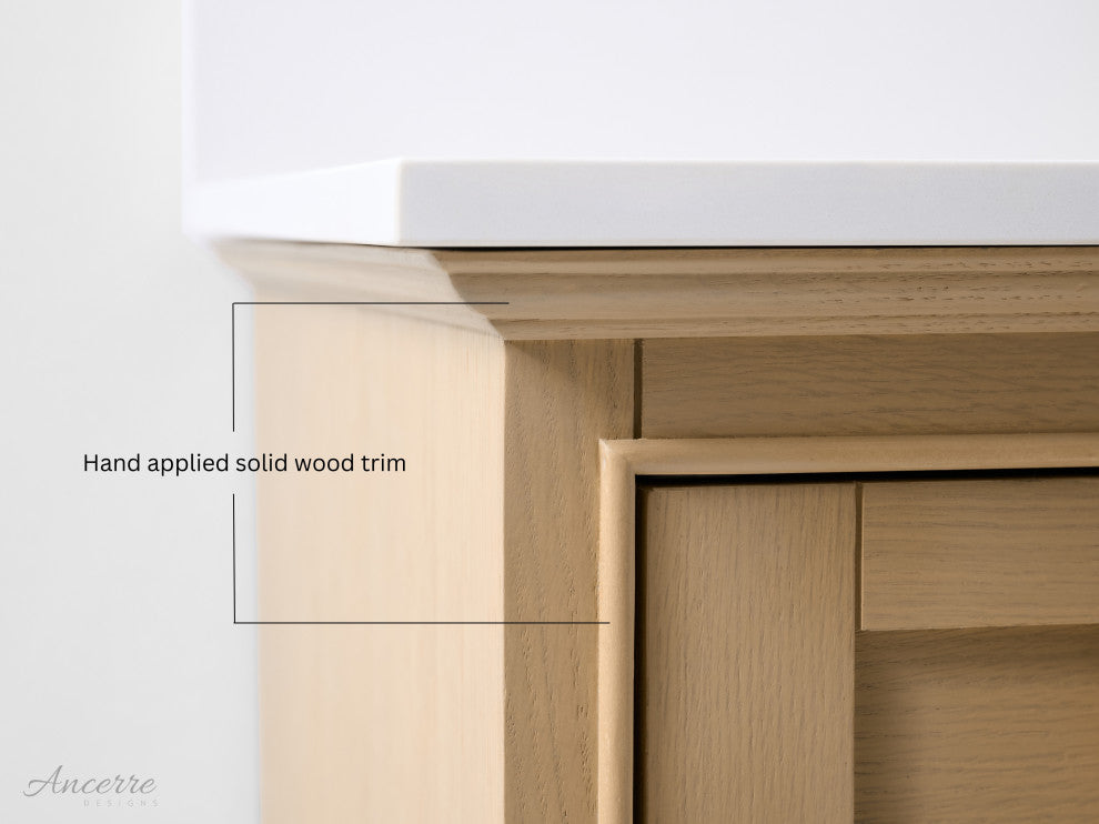 Audrey Vanity Set, Oak, 60", Gold Hardware, White Quartz Top