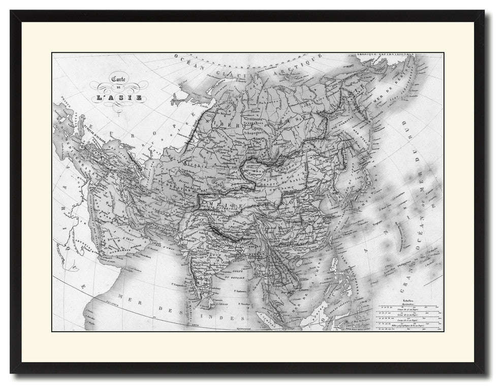 Asia Vintage B&W Map Canvas Print, 28"x37"