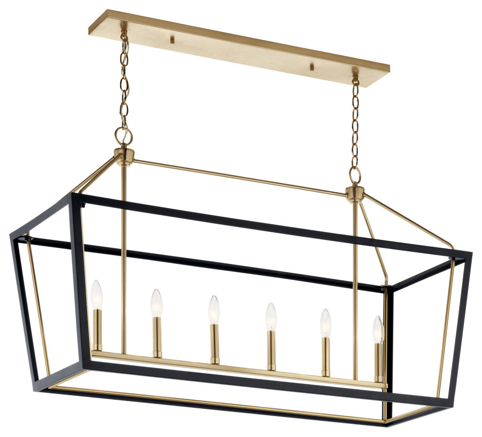 Delvin 44" 6 Light Chandelier With Clear Glass, Champagne Bronze and Black