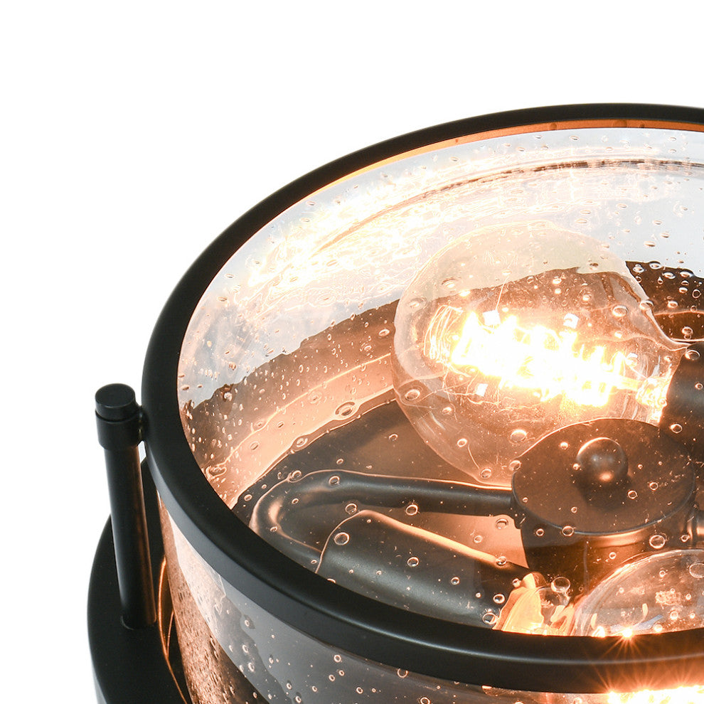 Farmhouse 2-Light Seeded Drum Glass Flush Ceiling Light