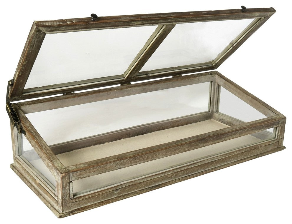 Vintage Antique Style Wood Glass Tabletop Display Case | Hinge Lid Jewelry Store