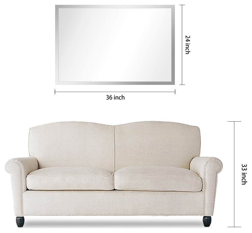 Contempo Stainless Steel Gold Wall Mirror, Polished Silver, 24"x36"