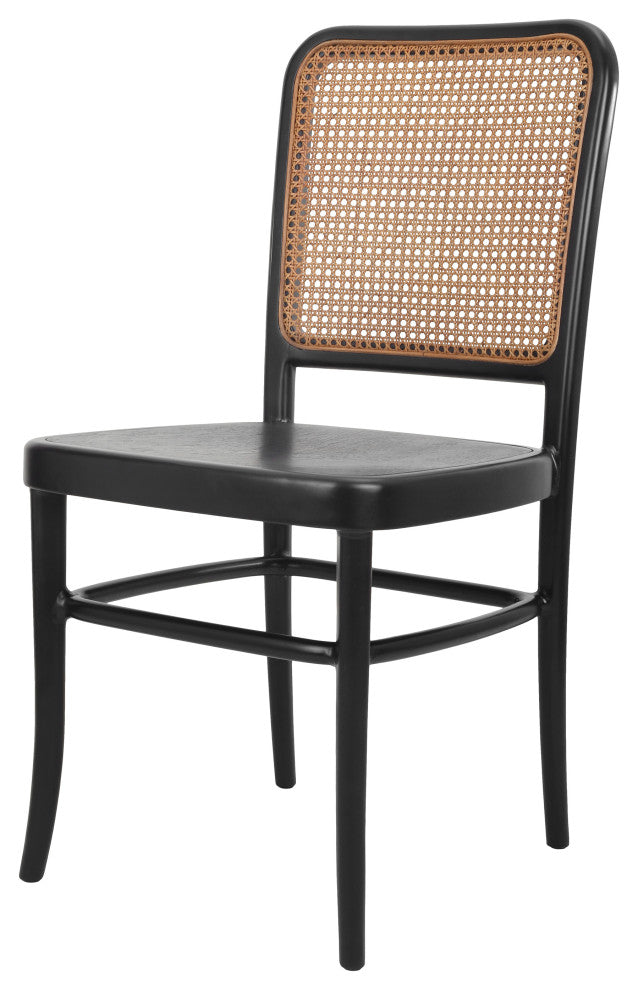 Sonora Rattan Dining Side Chair Wood Seat, Black/Natural