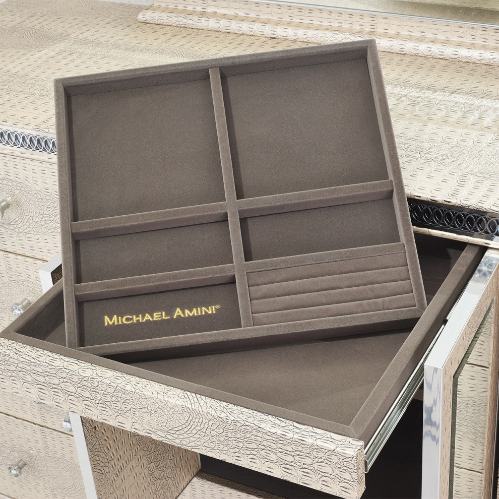 Hollywood Swank Upholstered Dresser, Crystal Croc