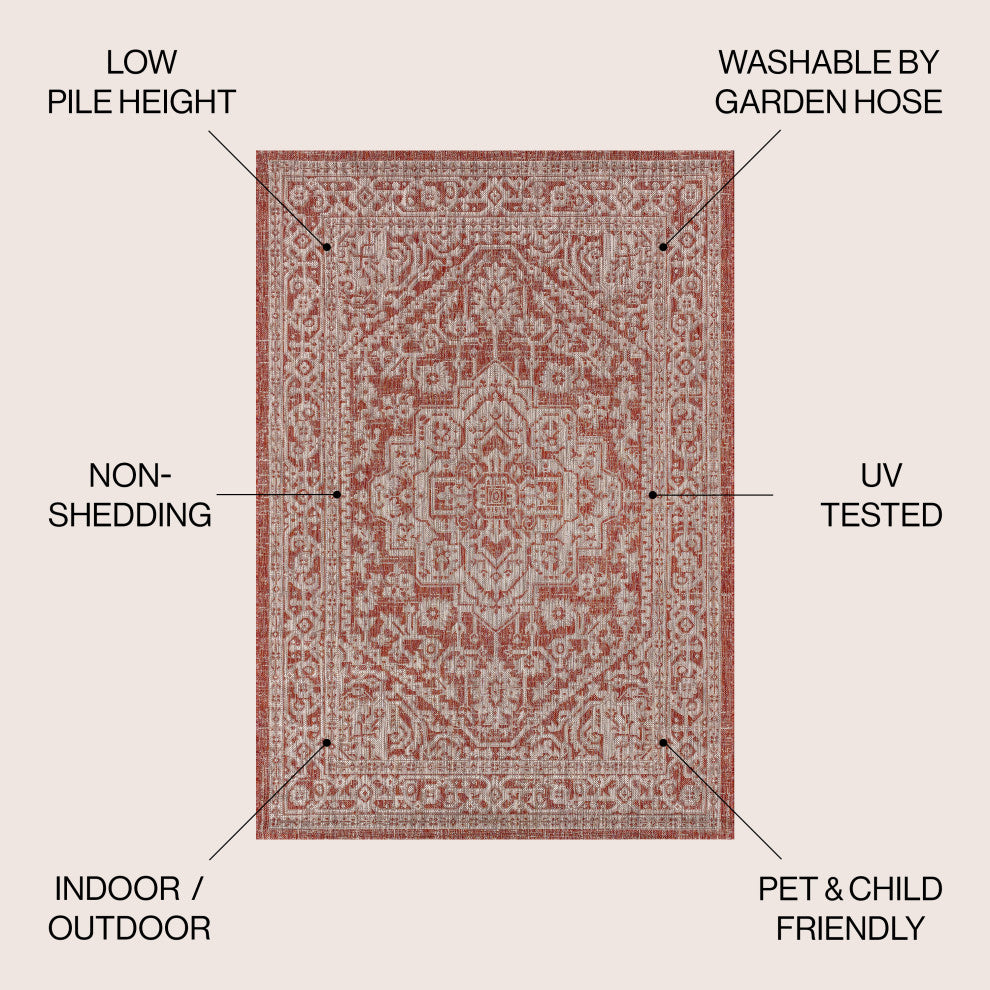 Sinjuri Medallion Textured Weave Indoor/Outdoor Area Rug