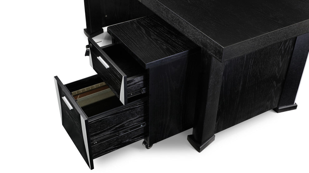 Pierce Black Oak Desk With Storage, Left