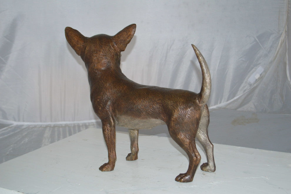 Standing Chihuahua Bronze Statue -  Size: 6"L x 16"W x 14"H.
