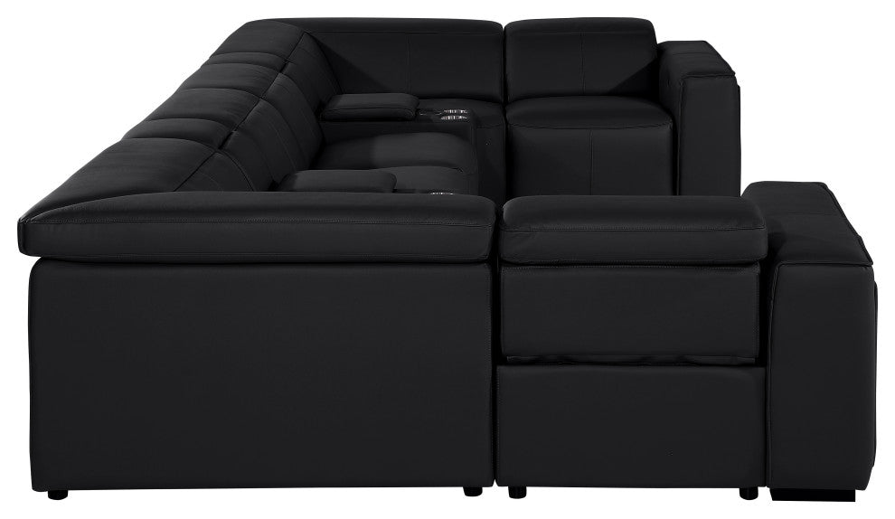Niccolo Italian Leather 8-Piece U-Shaped 4 Power Reclining Sectional, Black