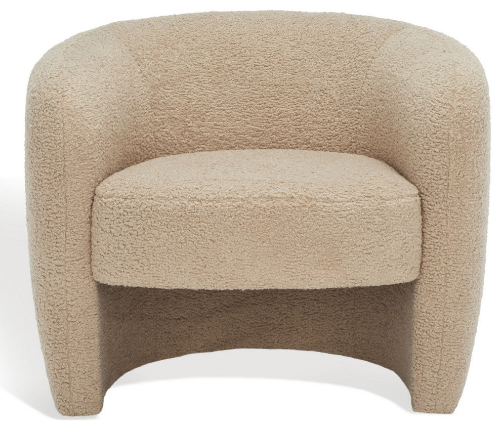 Safavieh Couture Everly Boucle Barrel Back Accent Chair, Light Brown