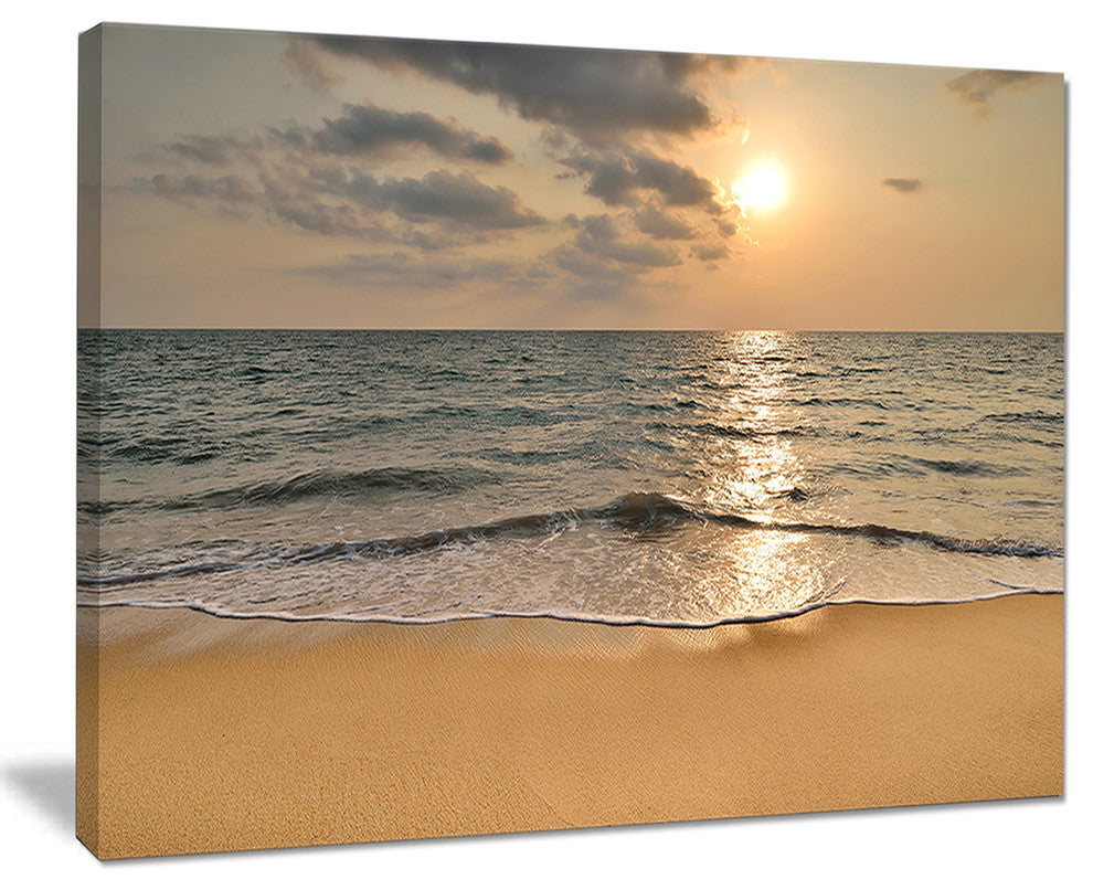 "Dark Tropical Sand Beach At Sunset" Modern Seascape Wall Art, 20"x12"
