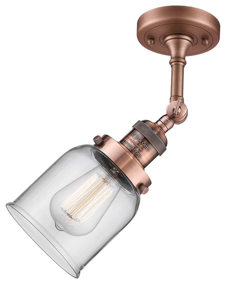 Small Bell 5" Semi-Flush Mount, Antique Copper, Glass: Clear