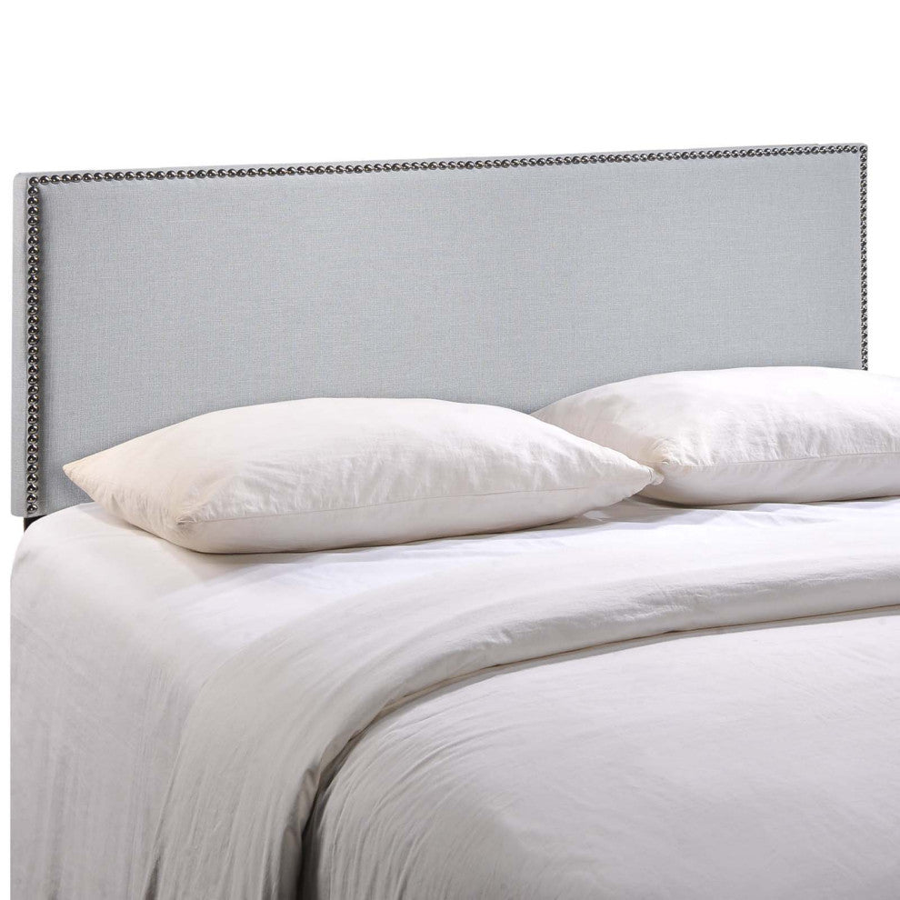 Region King Nailhead Upholstered Headboard, Sky Gray