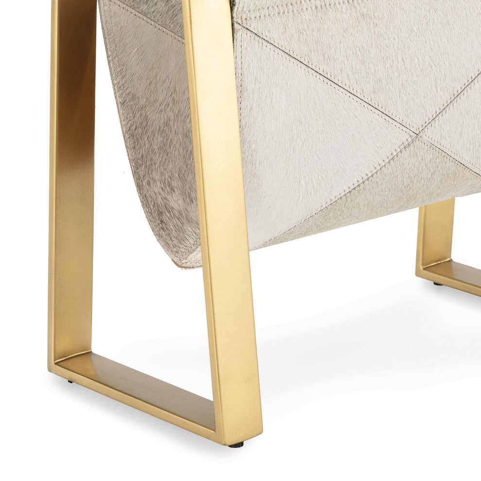 Andres Hair on Hide Magazine Rack, Brass