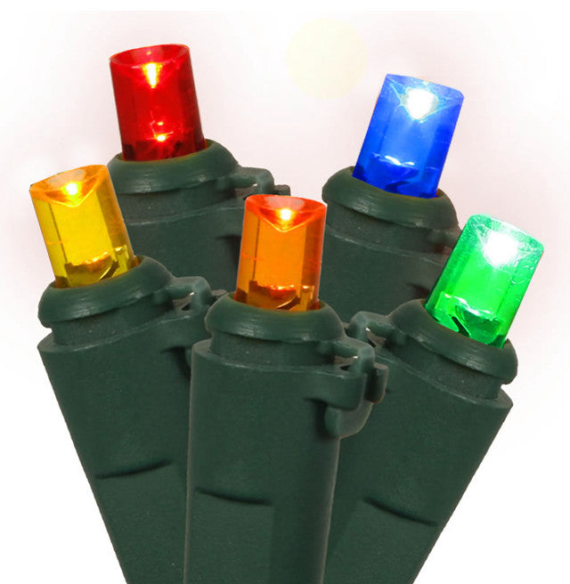Multi-Color LED Wide Angle Christmas Lights, Green Wire, Set of 60