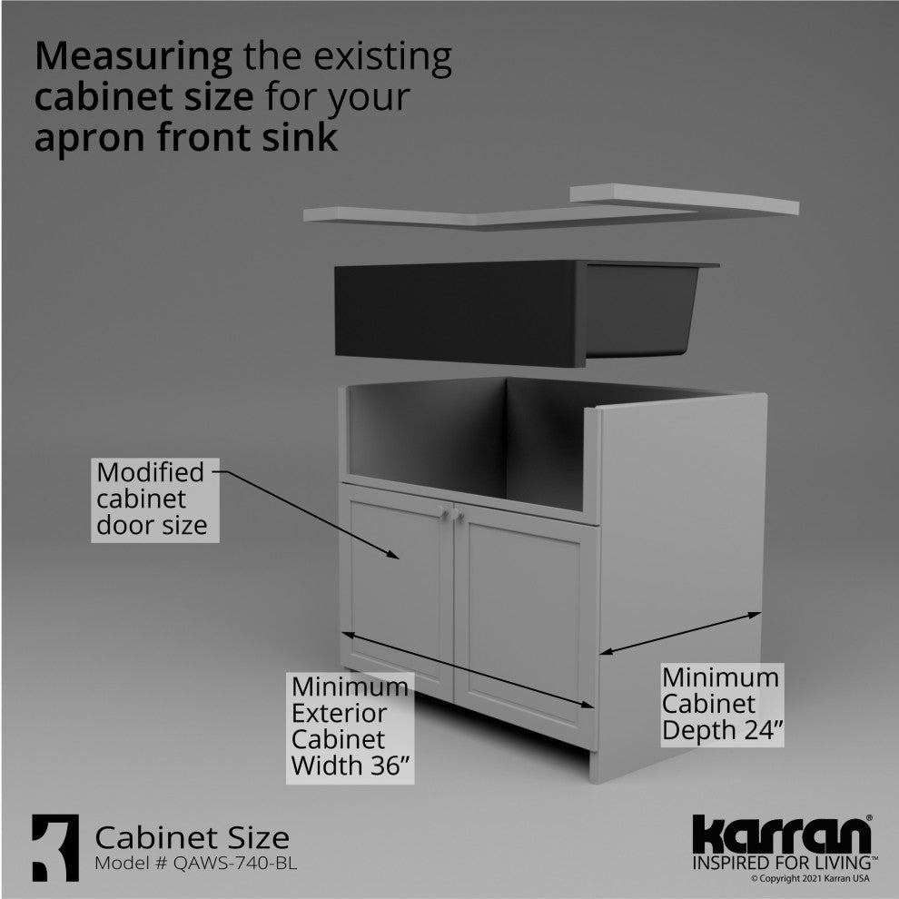 Karran 34" Quartz Farmhouse Single Bowl Workstation Kitchen Sink, Black