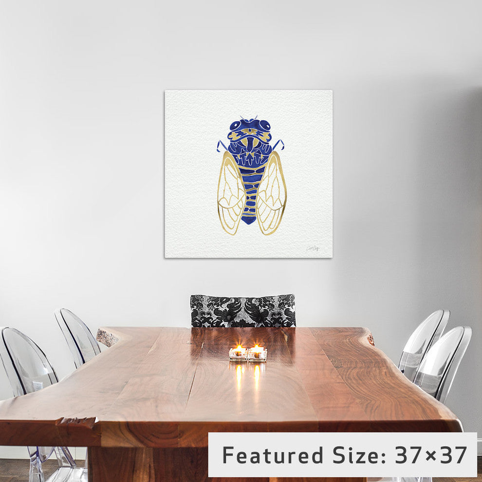 "Cicada Gold Navy Artprint" by Cat Coquillette, 37x37x1.5