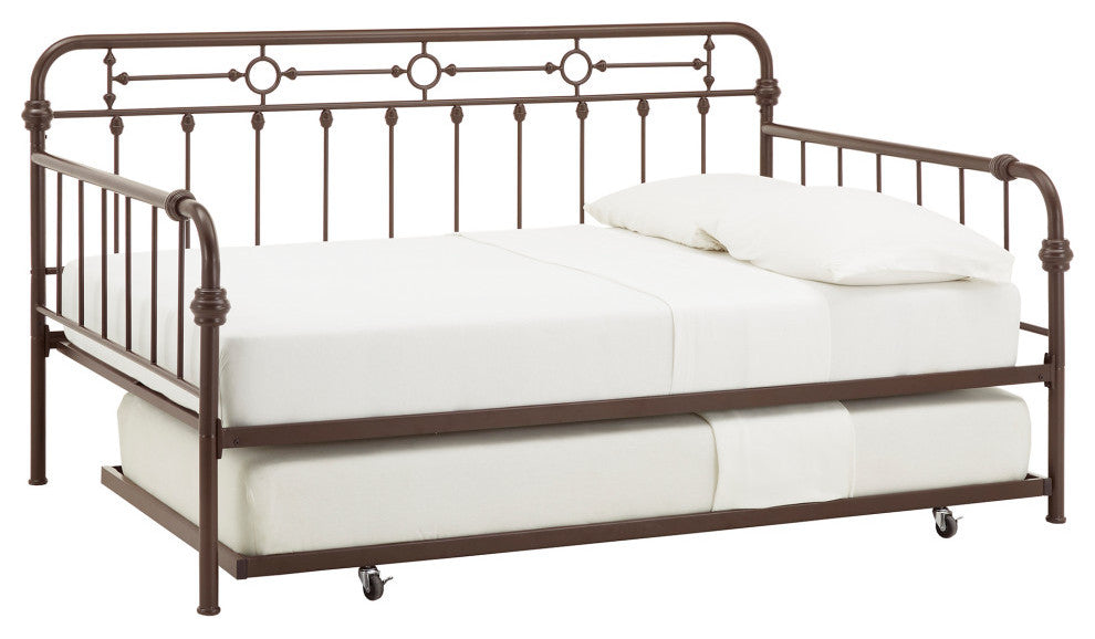 Lacey Antique Dark Bronze Metal Full Size Daybed, with Trundle Bed