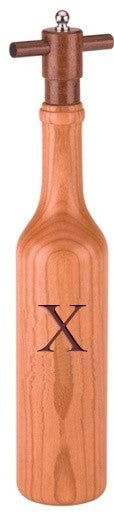 Wine Bottle Cherry Wood Pepper Grinder, Custom Personalized Initial,  "X"