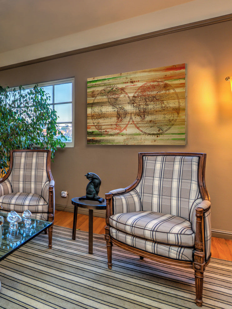 "Varlden" Print on Natural Pine Wood, 45"x30"