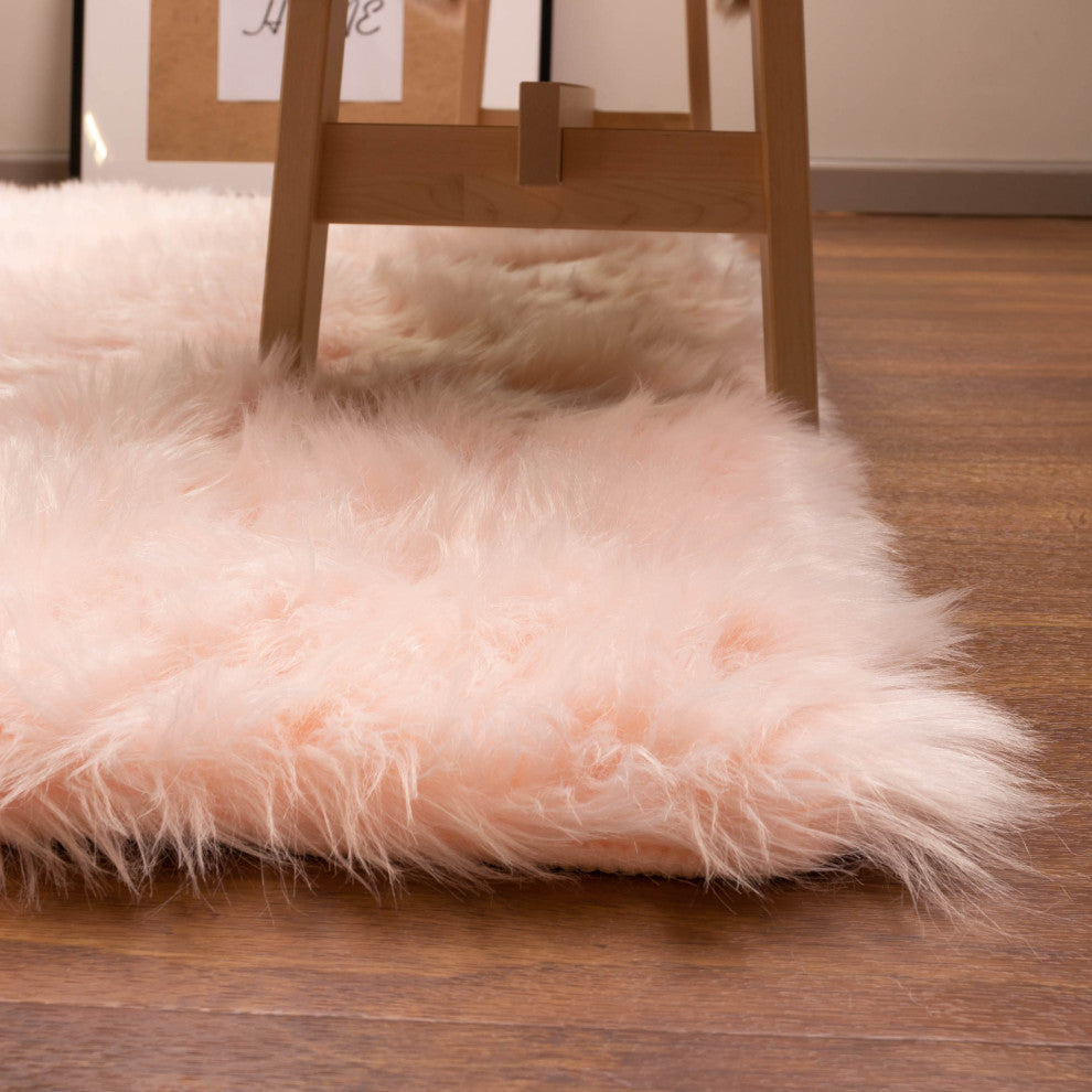 Plush and Soft Faux Sheepskin Fur Shag Area Rug, Dusty Rose, 5' X 7'