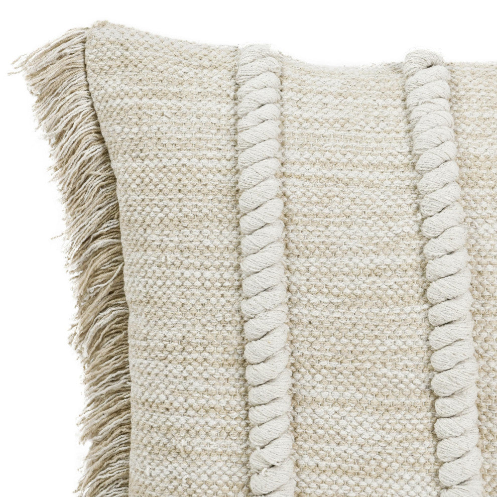 Lucera Woven Fabric Throw Pillow, Beige, 22x22