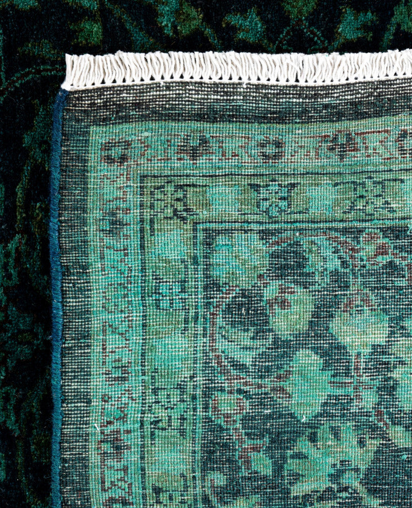 Overdyed One-of-a-Kind Hand-Knotted Area Rug Green, 4' 10" x 5' 1"