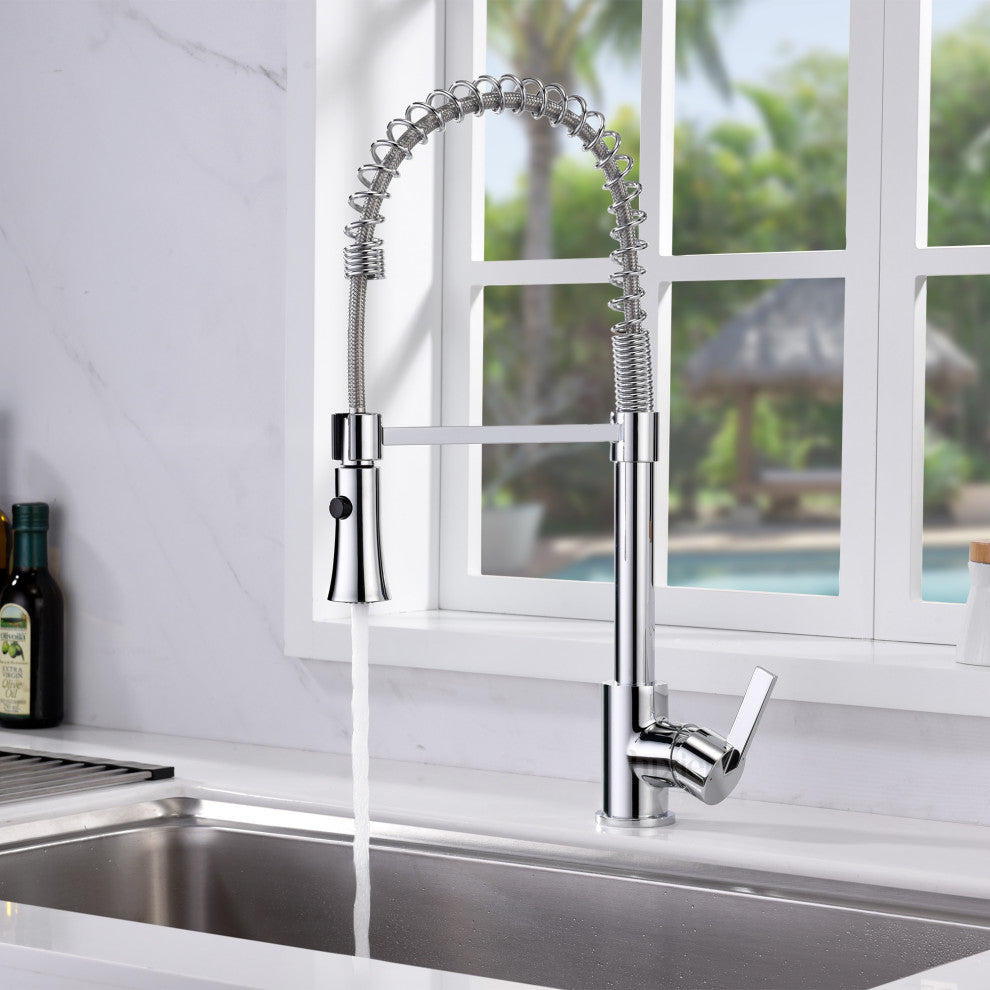 Luxier KTS13-T Single-Handle Pull-Down Sprayer Kitchen Faucet, Chrome