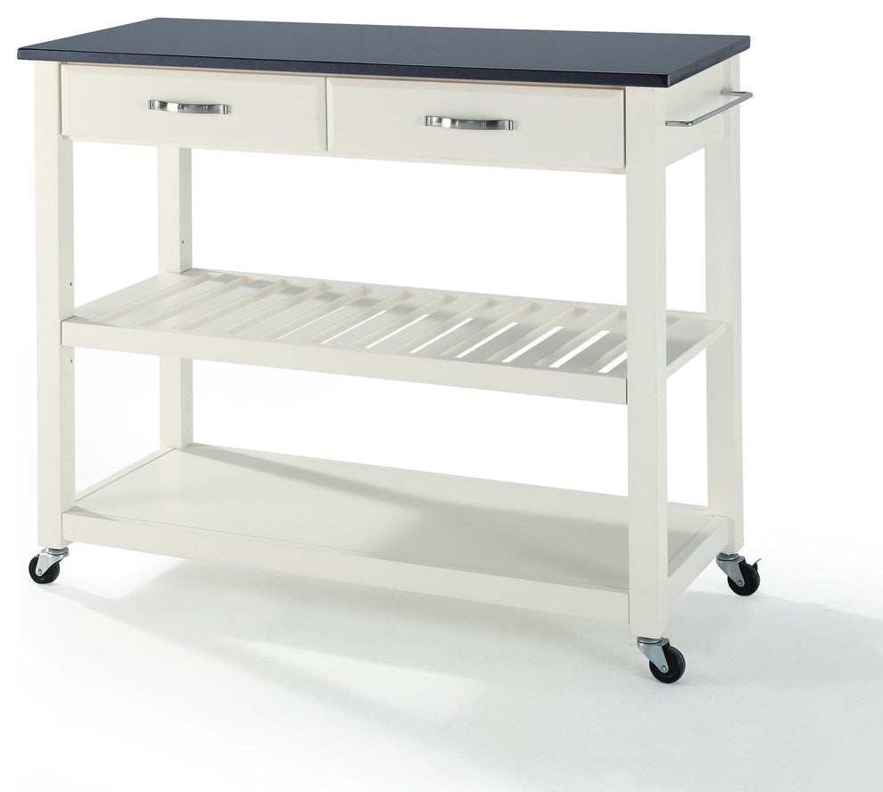 Crosley 2 Drawer Black Granite Top Kitchen Cart in White