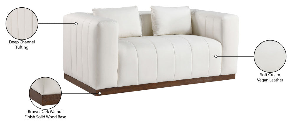 Mallina Upholstered Loveseat, Cream, Vegan Leather