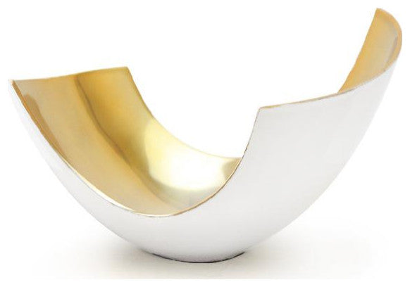 Elegant Metal Curve Vase, Glossy White / Gold, Small