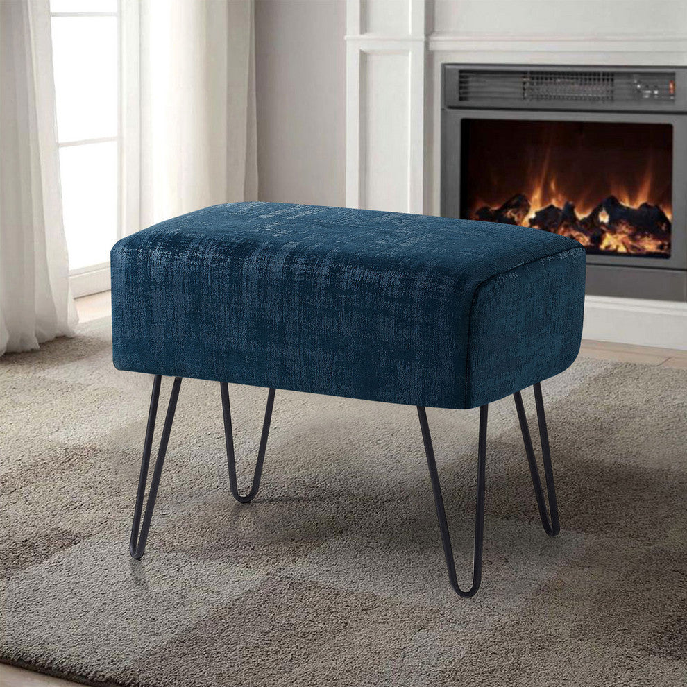 Textured Velvet Ottoman, Majolica Blue